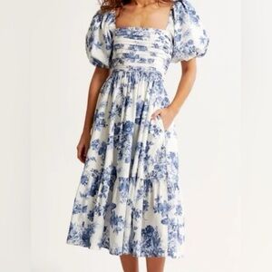 Abercrombie and Fitch Emerson Poplin Puff Sleeve Midi Dress